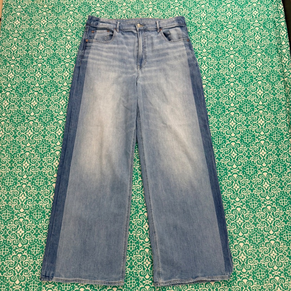 American Eagle Wide Leg Jeans Light Wash Side Stripe Stretch Denim Womens 14
